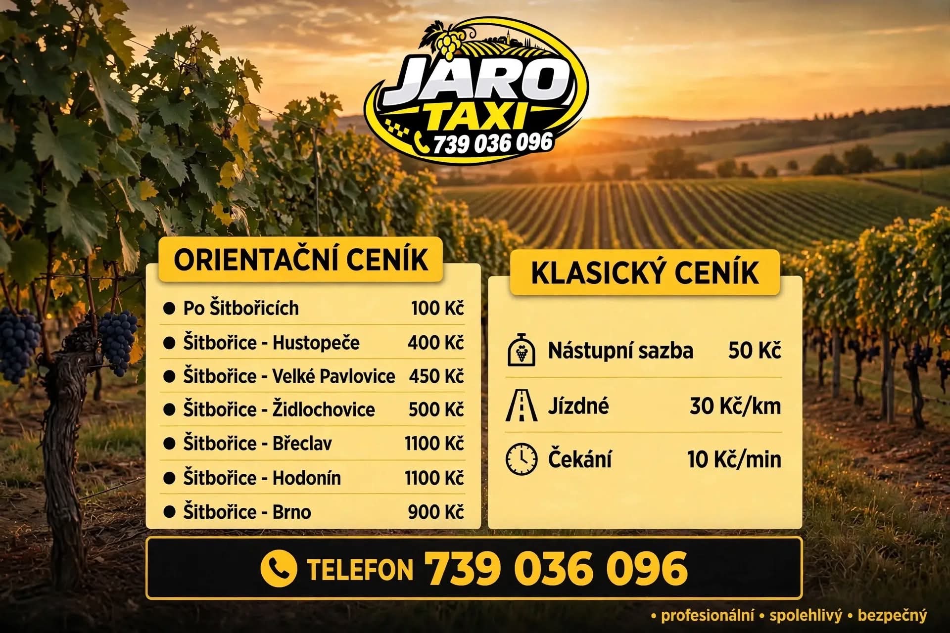 JARO TAXI ceník Šitbořice
